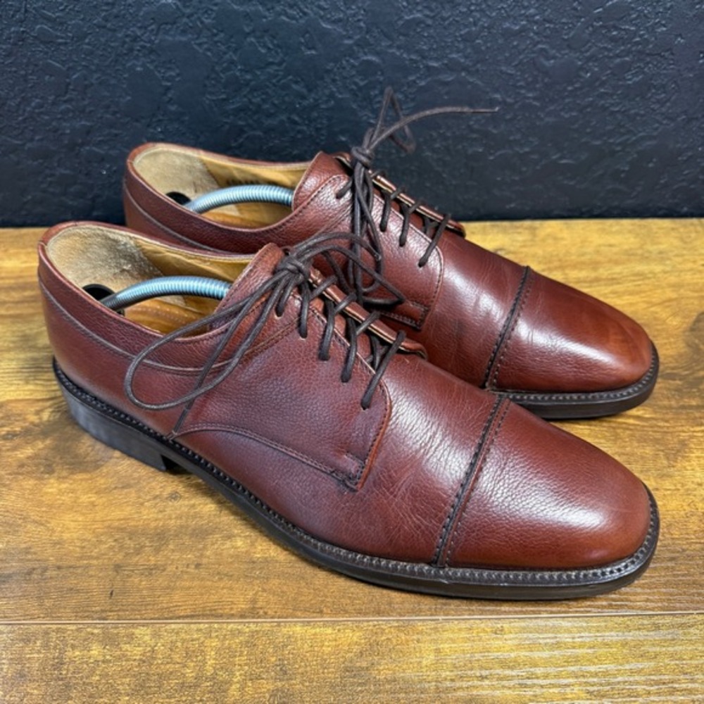 E.T. Wright 600865 Brown Pebbled Leather Cap Toe‎ Derby Dress Shoes Mens 12 B